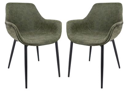 Markley Modern Leather Dining Arm Chair With Metal Legs Set of 2
