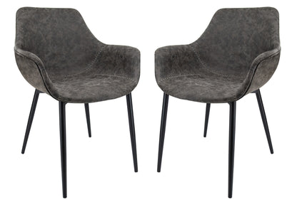 Markley Modern Leather Dining Arm Chair With Metal Legs Set of 2