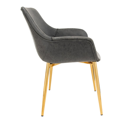 Markley Modern Leather Dining Arm Chair With Gold Metal Legs Set of 2