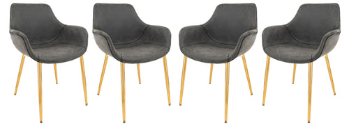 Markley Modern Leather Dining Arm Chair With Gold Metal Legs Set of 4