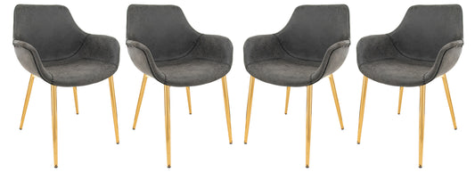 Markley Modern Leather Dining Arm Chair With Gold Metal Legs Set of 4