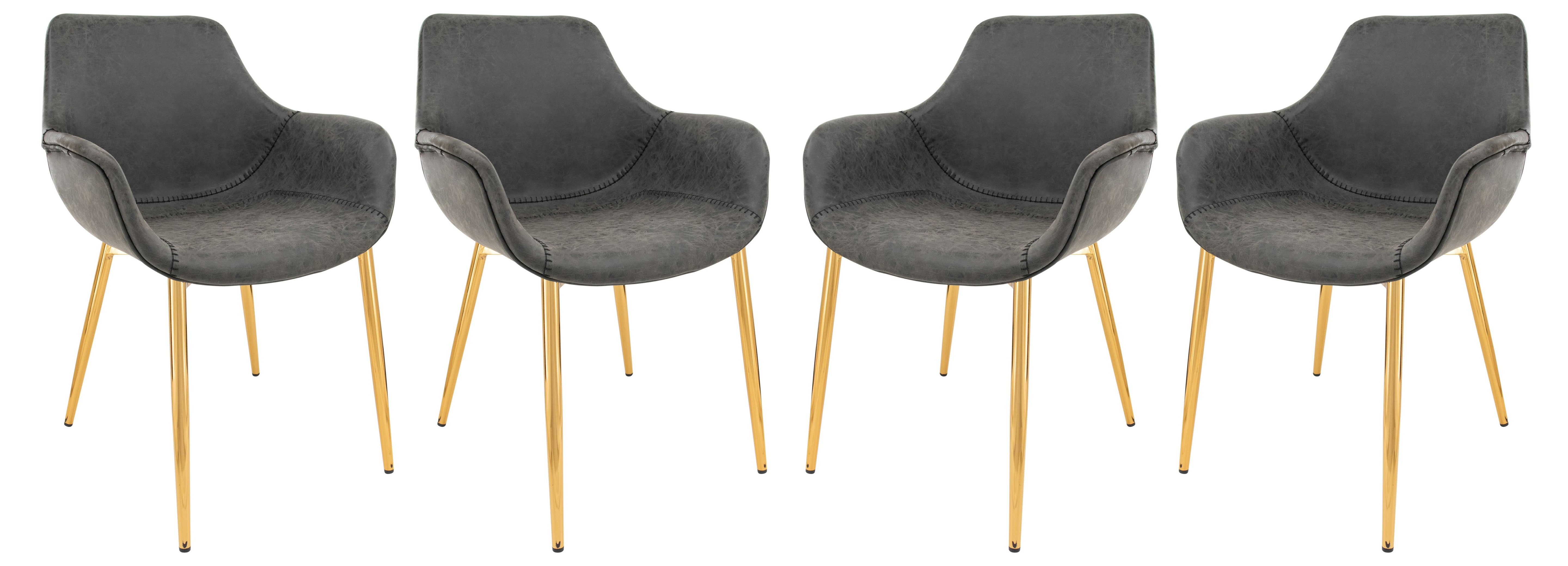 Markley Modern Leather Dining Arm Chair With Gold Metal Legs Set of 4