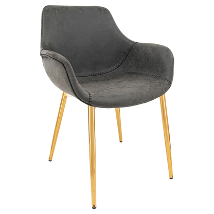 Markley Modern Leather Dining Arm Chair With Gold Metal Legs