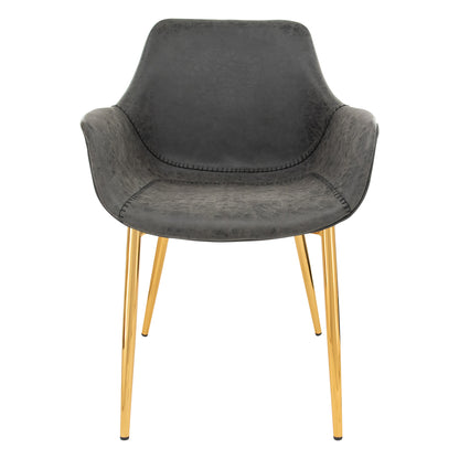 Markley Modern Leather Dining Arm Chair With Gold Metal Legs