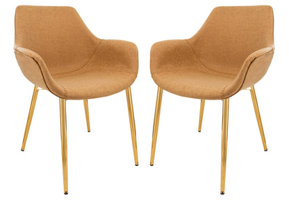 Markley Modern Leather Dining Arm Chair With Gold Metal Legs Set of 2