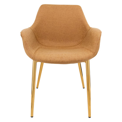 Markley Modern Leather Dining Arm Chair With Gold Metal Legs