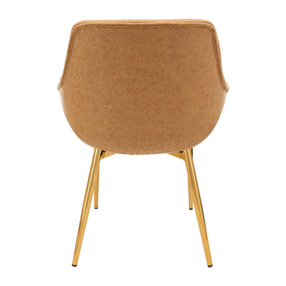 Markley Modern Leather Dining Arm Chair With Gold Metal Legs