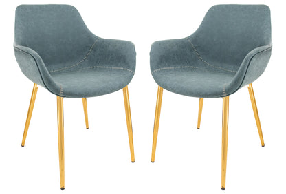 Markley Modern Leather Dining Arm Chair With Gold Metal Legs Set of 2