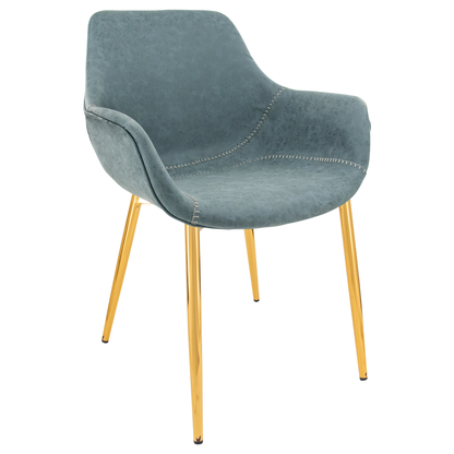 Markley Modern Leather Dining Arm Chair With Gold Metal Legs