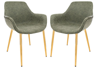 Markley Modern Leather Dining Arm Chair With Gold Metal Legs Set of 2