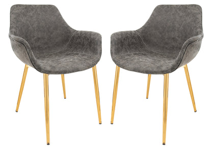 Markley Modern Leather Dining Arm Chair With Gold Metal Legs Set of 2