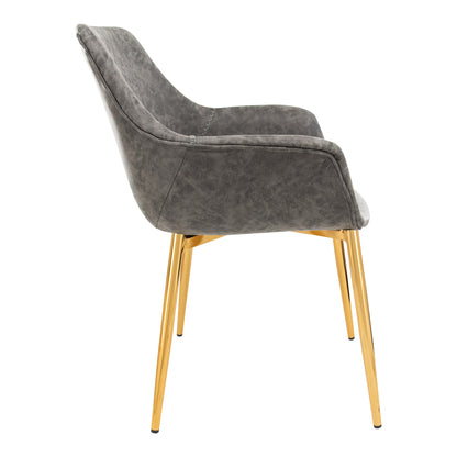 Markley Modern Leather Dining Arm Chair With Gold Metal Legs Set of 2