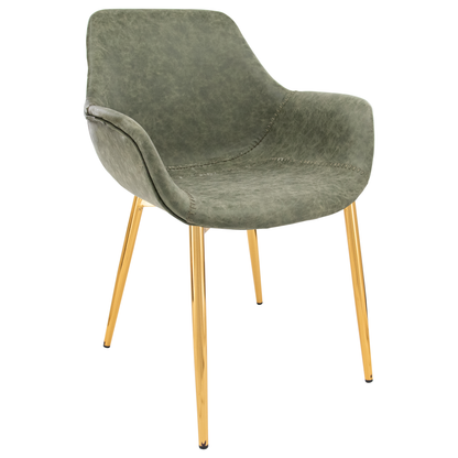 Markley Modern Leather Dining Arm Chair With Gold Metal Legs