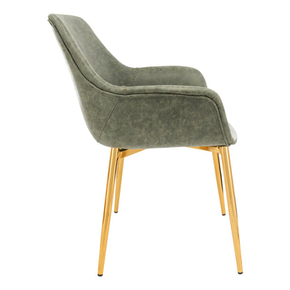 Markley Modern Leather Dining Arm Chair With Gold Metal Legs