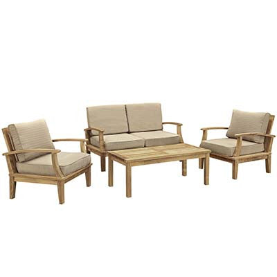 Marina 4 Piece Outdoor Patio Teak Sofa Set - living-essentials