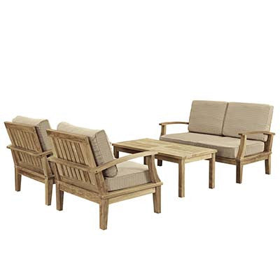 Marina 4 Piece Outdoor Patio Teak Sofa Set - living-essentials
