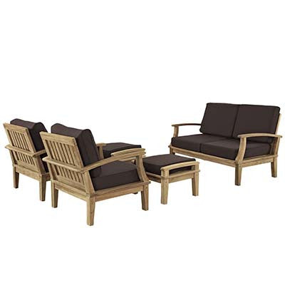 Marina 5 Piece Outdoor Patio Teak Sofa Set - living-essentials