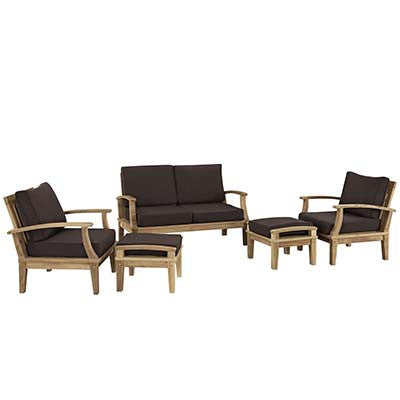Marina 5 Piece Outdoor Patio Teak Sofa Set - living-essentials