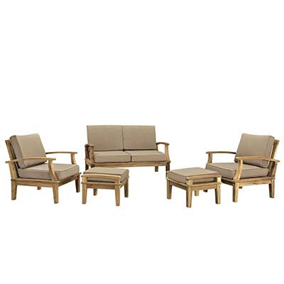 Marina 5 Piece Outdoor Patio Teak Sofa Set - living-essentials