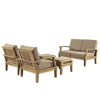 Marina 5 Piece Outdoor Patio Teak Sofa Set - living-essentials