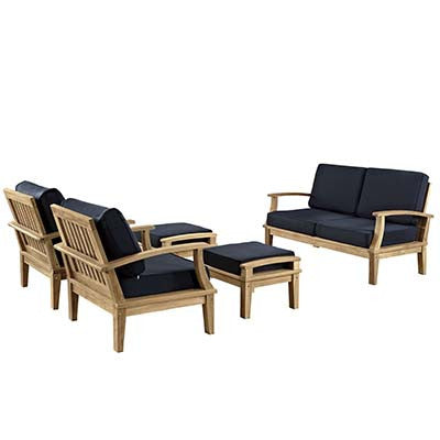 Marina 5 Piece Outdoor Patio Teak Sofa Set - living-essentials