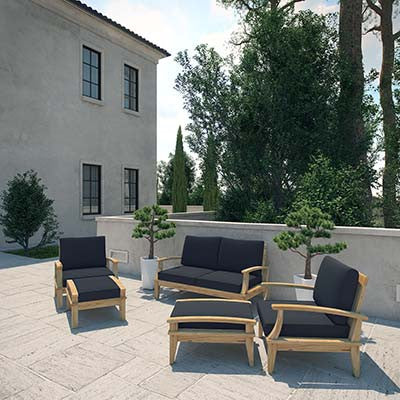Marina 5 Piece Outdoor Patio Teak Sofa Set - living-essentials