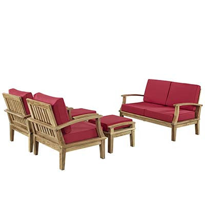 Marina 5 Piece Outdoor Patio Teak Sofa Set - living-essentials