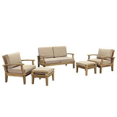 Marina 5 Piece Outdoor Patio Teak Sofa Set - living-essentials