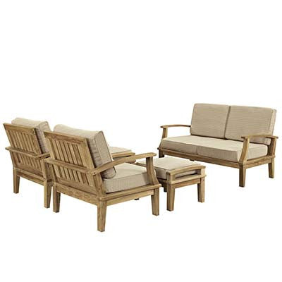 Marina 5 Piece Outdoor Patio Teak Sofa Set - living-essentials
