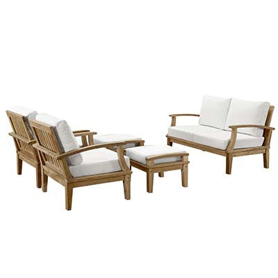 Marina 5 Piece Outdoor Patio Teak Sofa Set - living-essentials