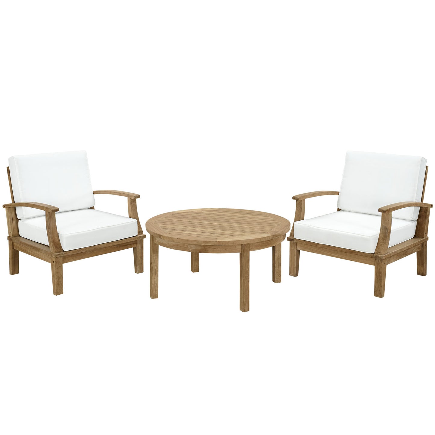 Marine 3 Piece Outdoor Patio Teak Armchair Set with Patio Table - living-essentials