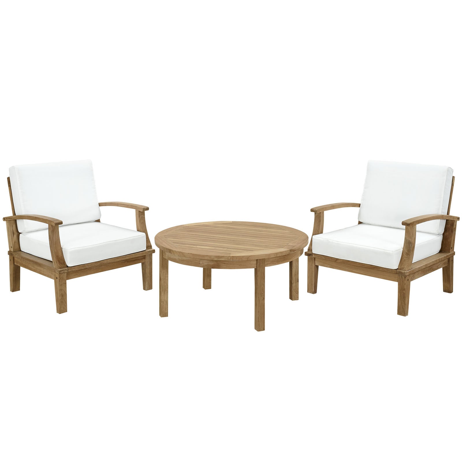 Marine 3 Piece Outdoor Patio Teak Armchair Set with Patio Table - living-essentials