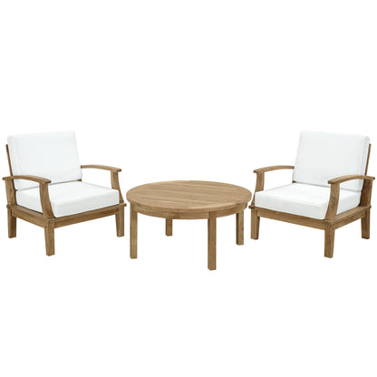 Marine 3 Piece Outdoor Patio Teak Armchair Set with Patio Table - living-essentials