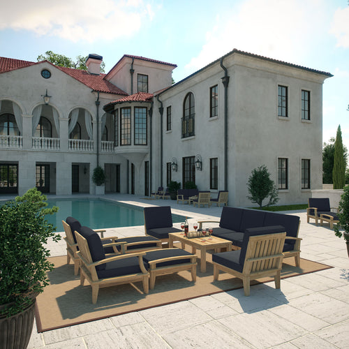 Marine 8 Piece Outdoor Patio Teak Loveseat Set - living-essentials