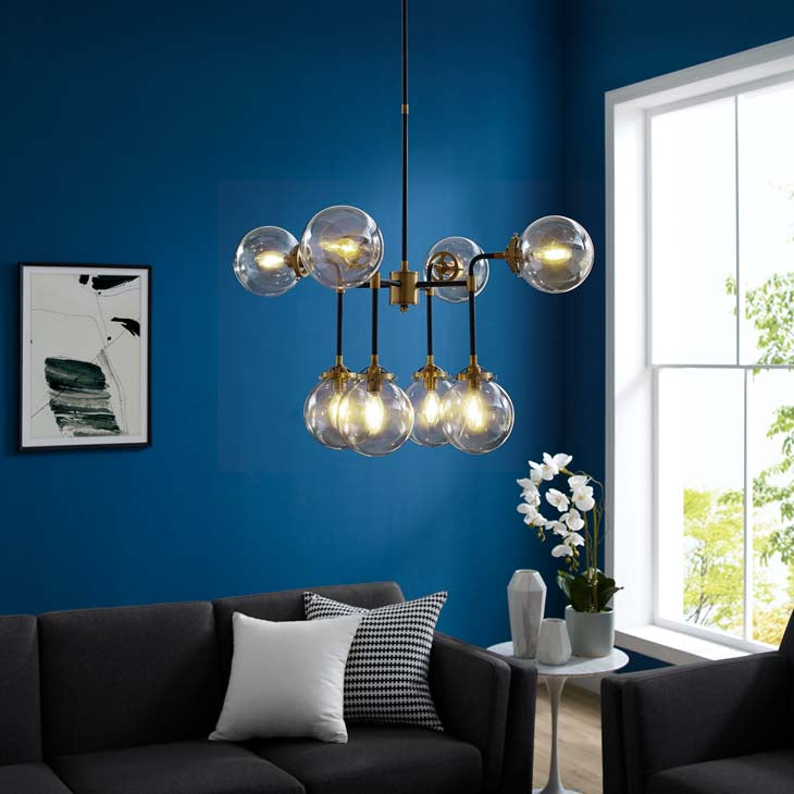 Ambition Amber Glass and Antique Brass 8 Light Pendant Chandelier - living-essentials