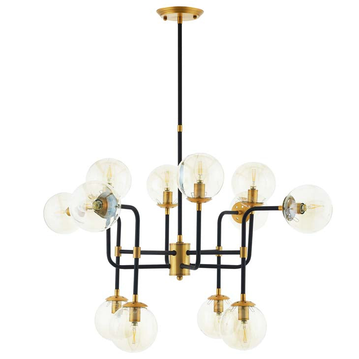 Ambition Amber Glass and Antique Brass 12 Light Pendant Chandelier - living-essentials