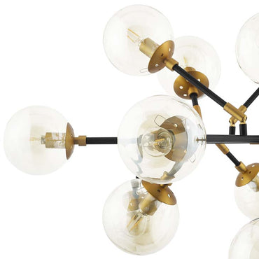 Sparkle Amber Glass and Antique Brass 18 Light Mid-Century Pendant Chandelier - living-essentials