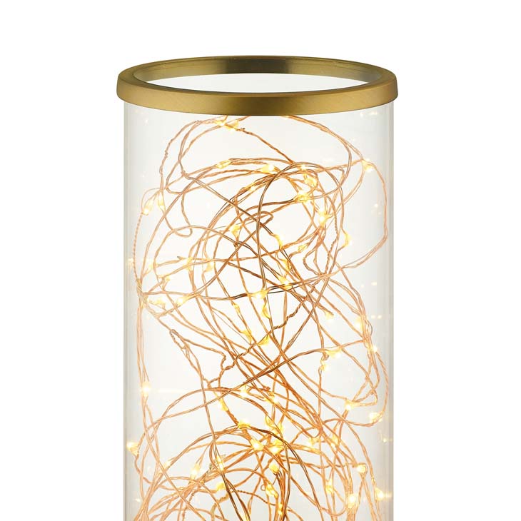 Adore Cylindrical-Shaped Clear Glass and Brass Table Lamp - living-essentials