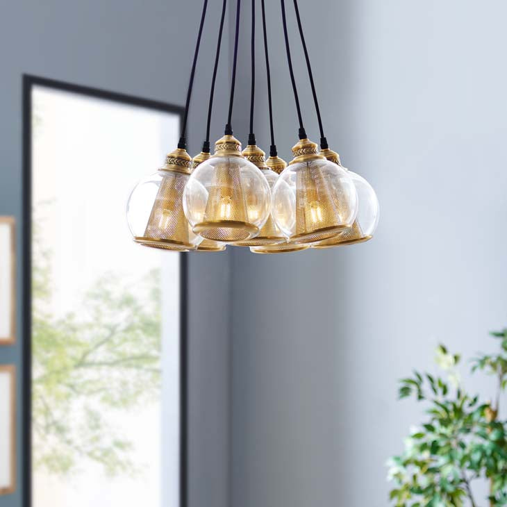 Peak Brass Cone and Glass Globe Cluster Pendant Chandelier - living-essentials