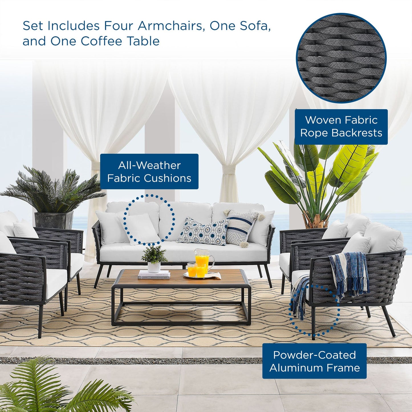 Sahira 6 Piece Outdoor Patio Aluminum Sectional Sofa Set