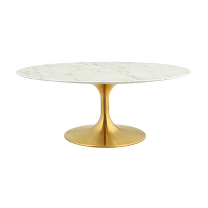 Tulip Style 42" Gold Oval Shaped Marble Coffee Table - living-essentials