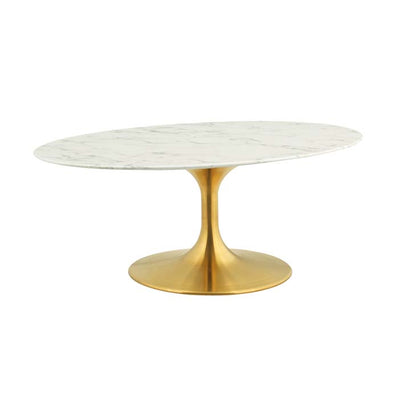 Tulip Style 42" Gold Oval Shaped Marble Coffee Table - living-essentials