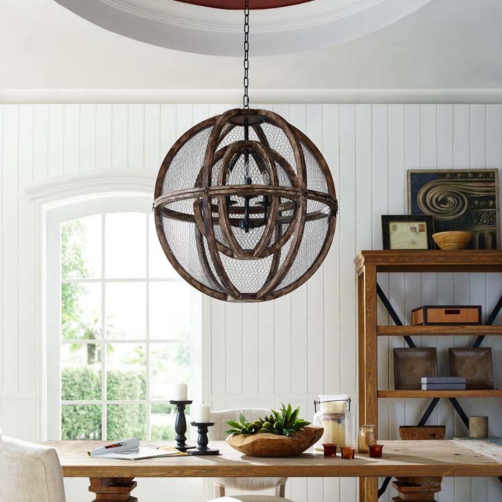 Gravitate Globe Rustic Oak Wood Pendant Light Chandelier - living-essentials