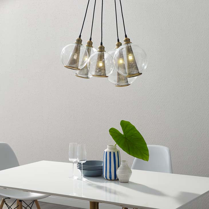 Vertex Brass Cone And Glass Globe Cluster Pendant Light Chandelier - living-essentials