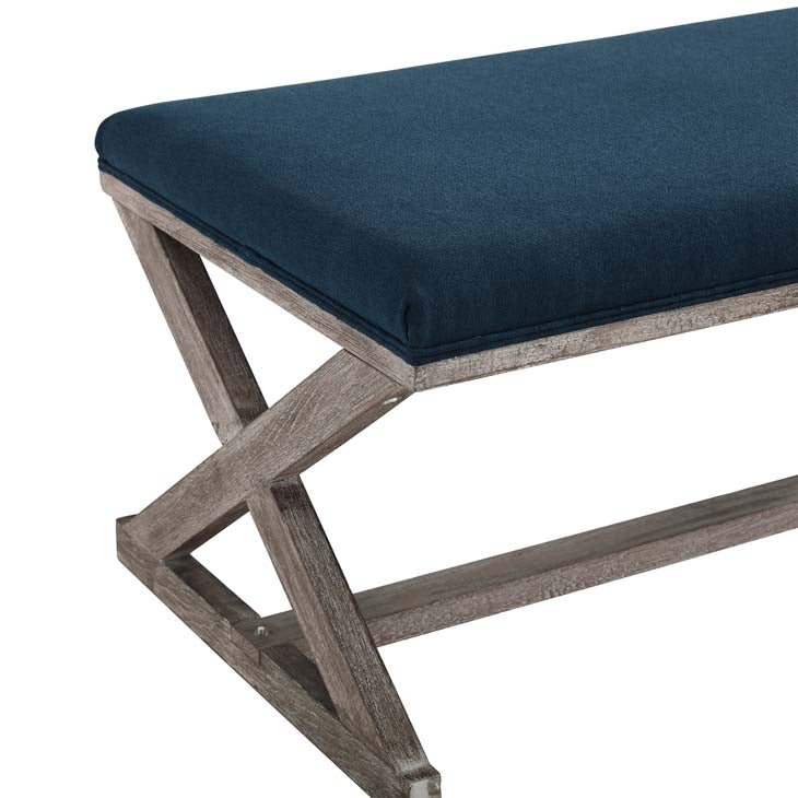 Province Vintage French x-Brace Upholstered Fabric Bench - living-essentials