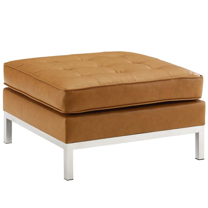 Knoll Style Tufted Leather Ottoman in Tan - living-essentials