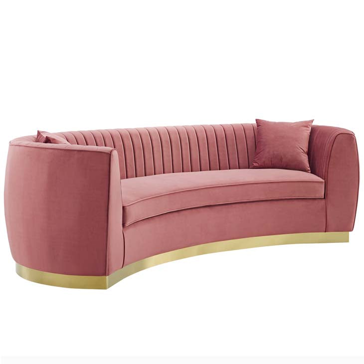 Ebullient Vertical Channel Tufted Curved Performance Velvet Sofa - living-essentials