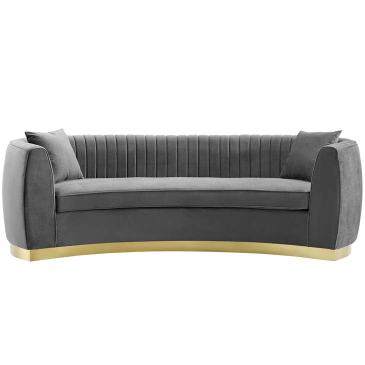 Ebullient Vertical Channel Tufted Curved Performance Velvet Sofa - living-essentials