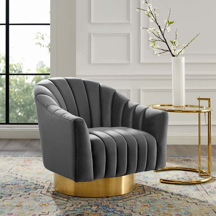 Blithe Vertical Channel Tufted Accent Lounge Performance Velvet Swivel Chair - living-essentials