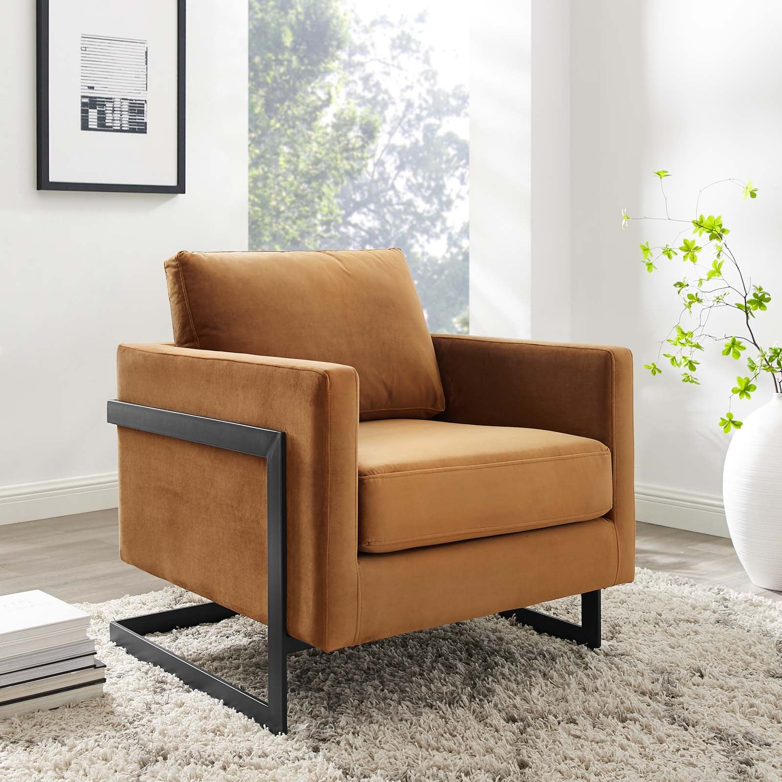 Everett Performance Velvet Accent Chair - Cognac